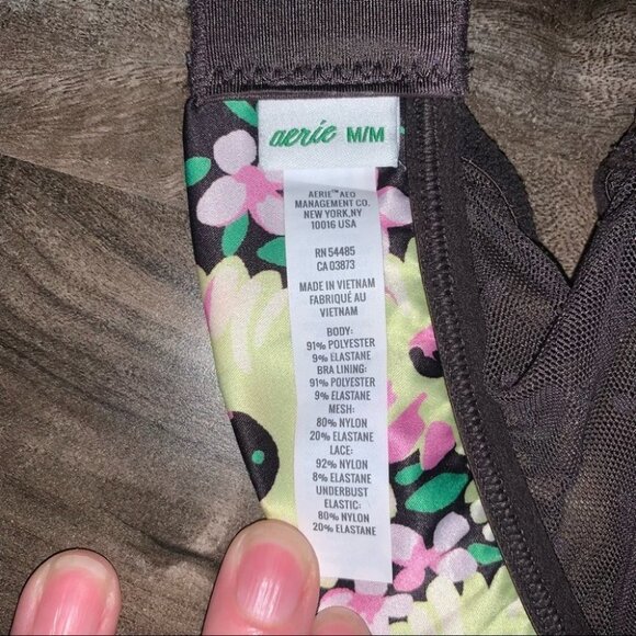 Aerie Bralette Women’s Size Medium Brown Pink Floral Shine Triangle Lace Silky‎ - Picture 4 of 10